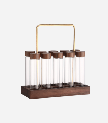 Coffee Beans Storage Tubes | Single Dose Glass Vials with Wooden Display Rack | Glass Tube Container Set | Keeps Coffee Beans Fresh