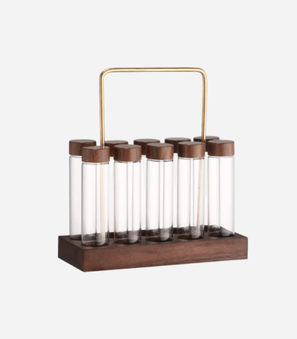 Coffee Beans Storage Tubes | Single Dose Glass Vials with Wooden Display Rack | Glass Tube Container Set | Keeps Coffee Beans Fresh